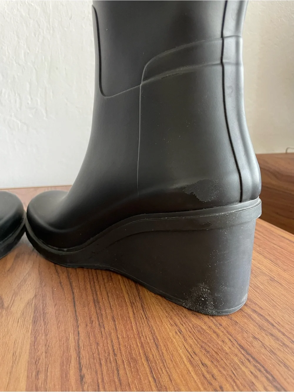 Hunter Matte Black Tall Wedge Rubber Rain Boots